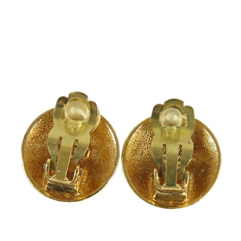 Chanel Gold Plated CC Crown Clip On Earrings Gold Metal Good condition - Back View