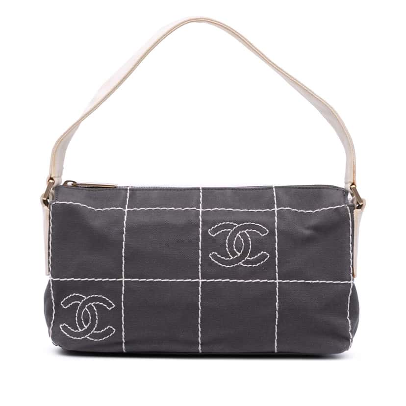 Chanel CC Chocolate Bar Canvas Shoulder Bag Black Canvas Good condition - Front View