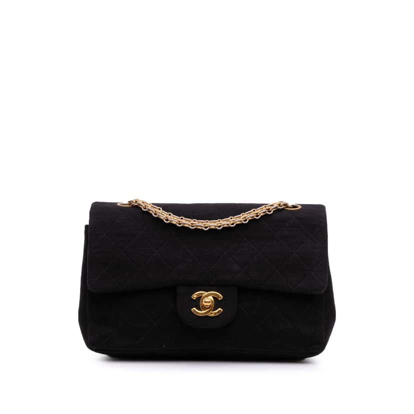 Chanel Small Classic Jersey Double Flap Black Cotton Very good condition - Front View