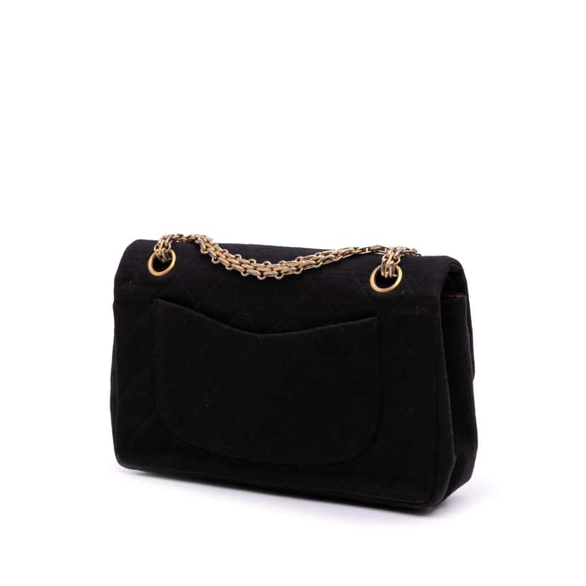 Chanel Small Classic Jersey Double Flap Black Cotton Very good condition - Back View