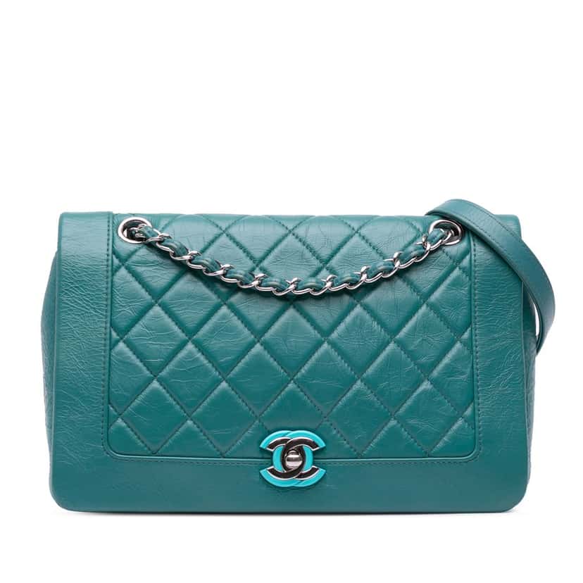 Chanel Medium Crumpled Calfskin Bi Vintage Full Flap Blue Leather Very good condition - Front View