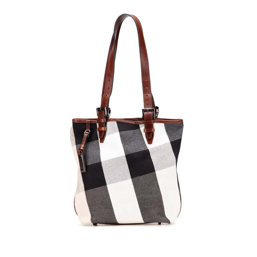 Burberry Mega Check Canvas Tote White Canvas Good condition - Front View