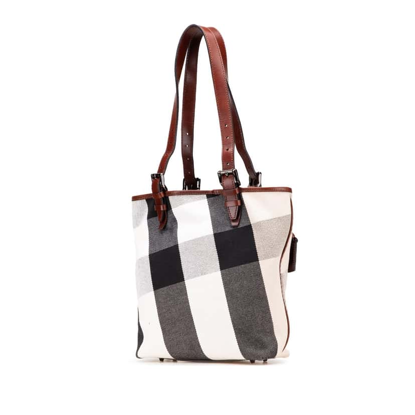 Burberry Mega Check Canvas Tote White Canvas Good condition - Back View