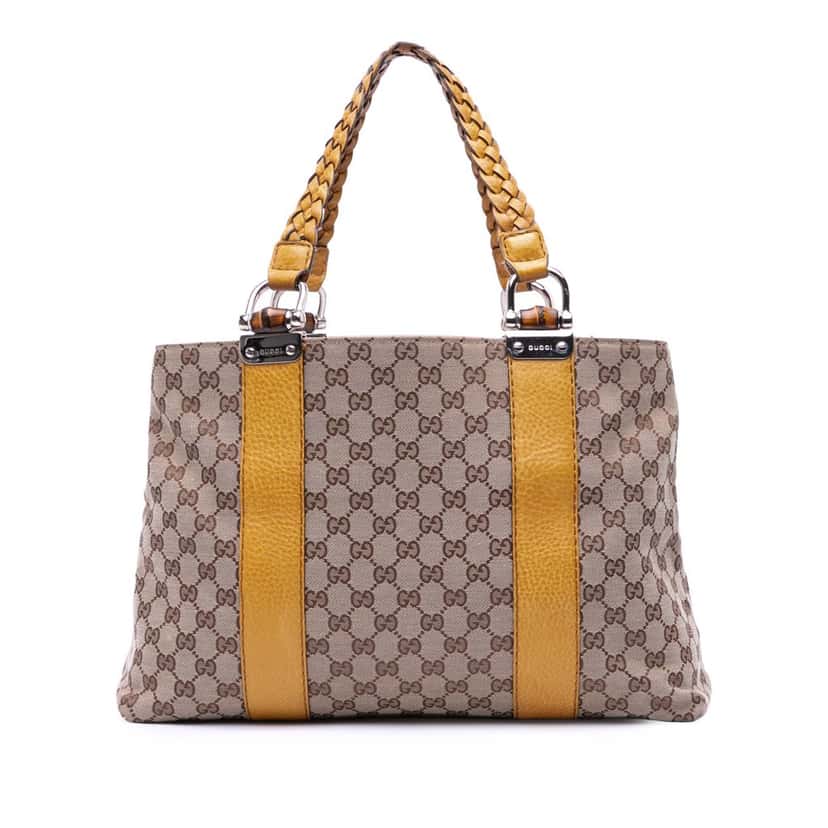 Gucci Medium GG Canvas Bamboo Libeccio Tote Brown Canvas Good condition - Front View