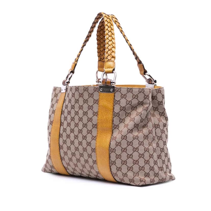 Gucci Medium GG Canvas Bamboo Libeccio Tote Brown Canvas Good condition - Back View