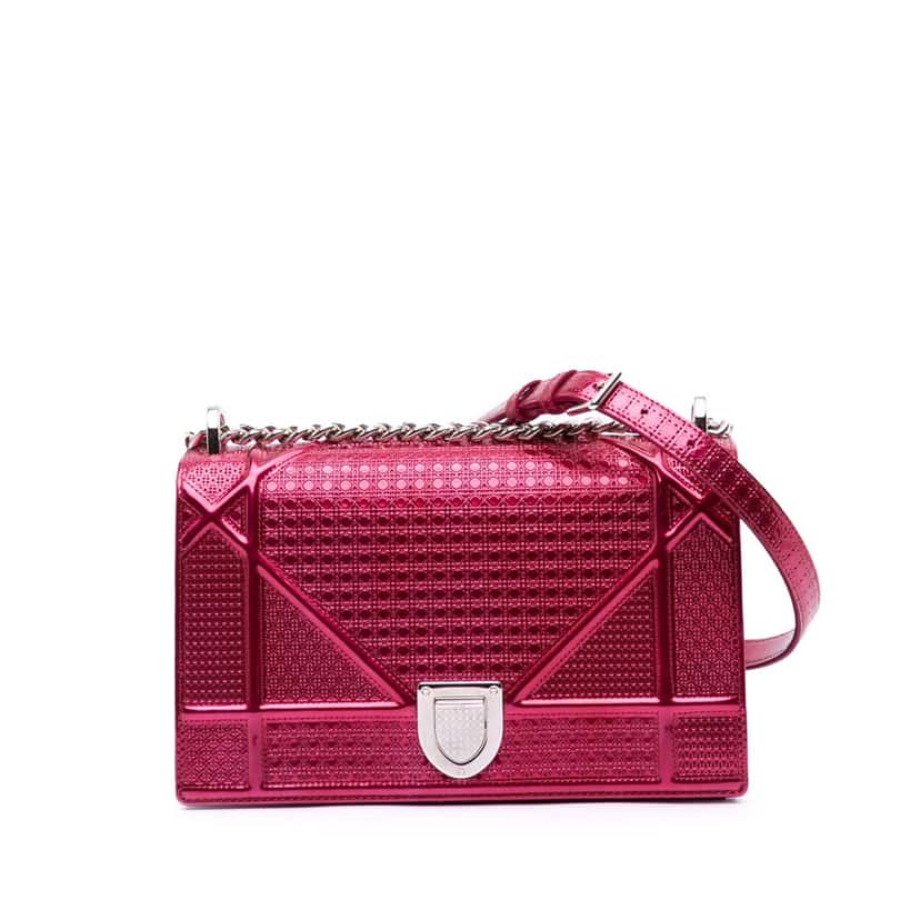 Dior Medium Metallic Patent Microcannage Diorama Flap Pink Leather Good condition - Front View