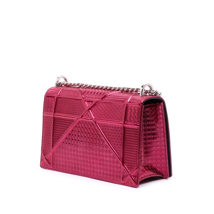 Dior Medium Metallic Patent Microcannage Diorama Flap Pink Leather Good condition - Back View