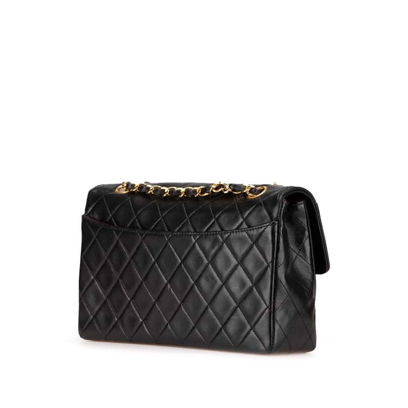 Chanel Medium CC Quilted Lambskin Single Flap Black Leather Good condition - Back View