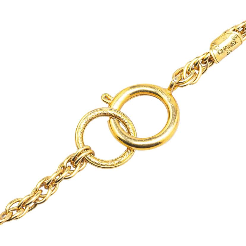Chanel Gold Plated CC Rhinestones Pendant Necklace Gold Metal Good condition - Back View