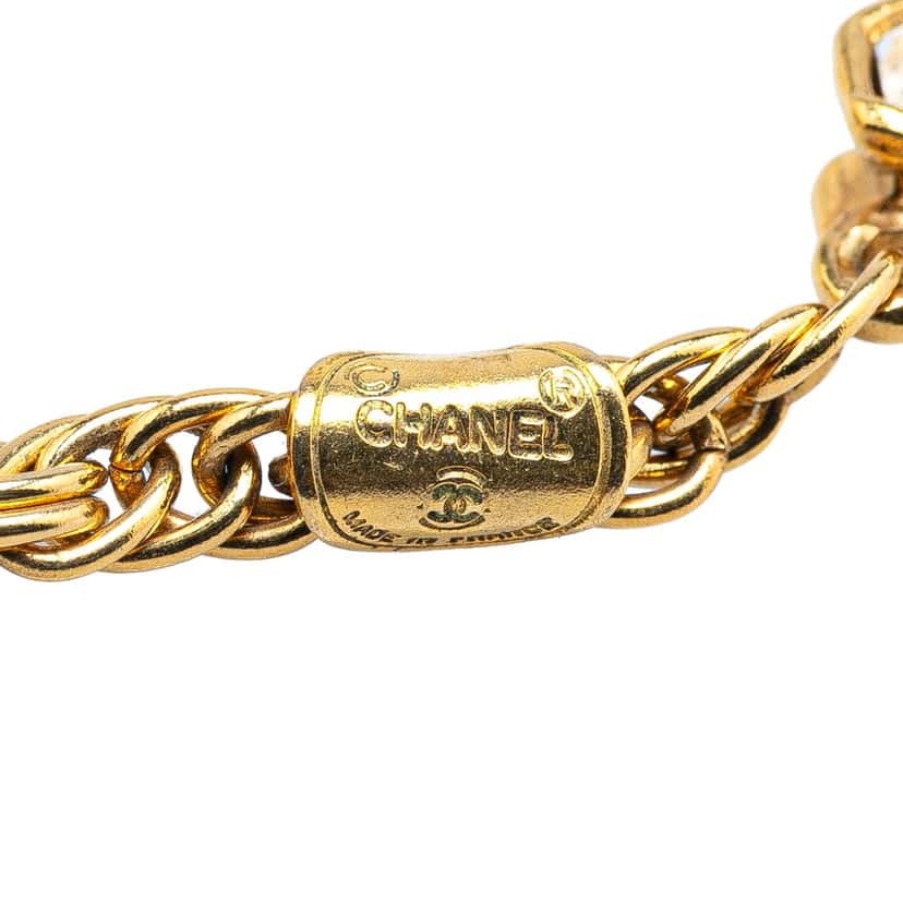 Chanel Gold Plated CC Rhinestones Pendant Necklace Gold Metal Good condition - Inside View