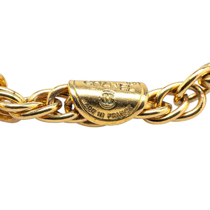 Chanel Gold Plated CC Rhinestones Pendant Necklace Gold Metal Good condition - Model View