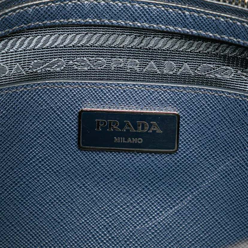 Prada Medium Saffiano Lux Promenade Satchel Blue Leather Good condition - Box View