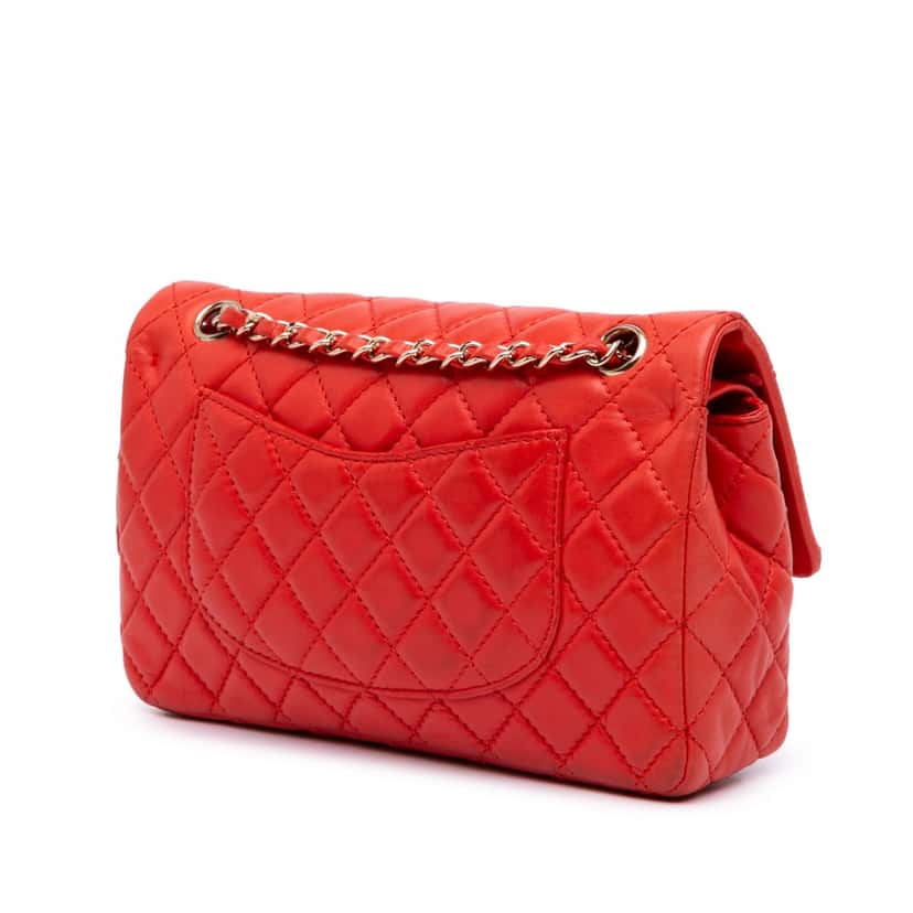 Chanel Medium Classic Lambskin Double Flap Red Leather Good condition - Back View