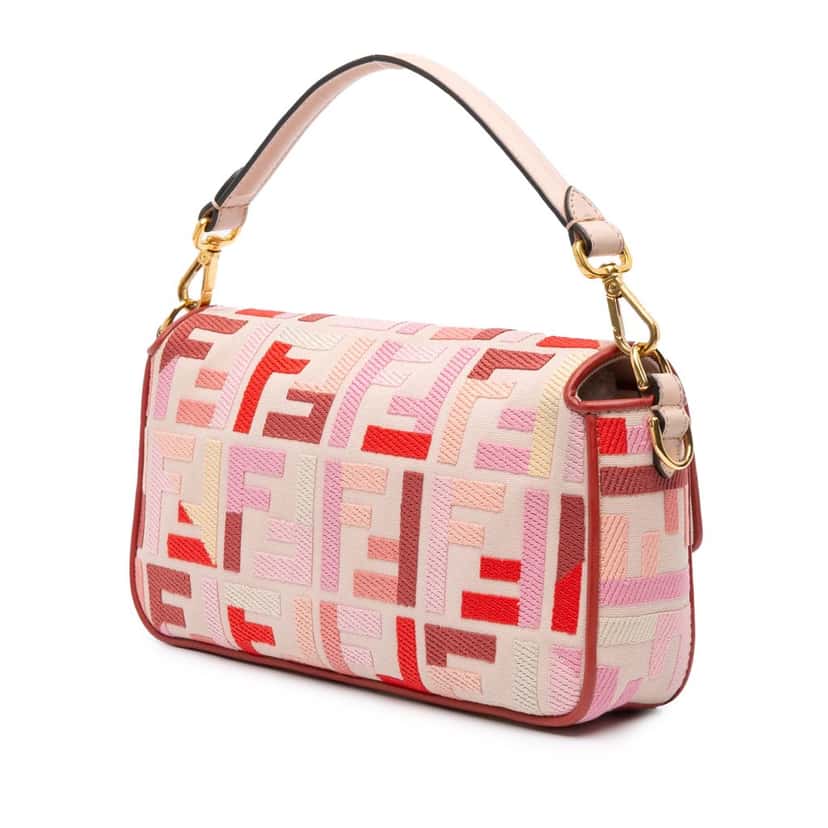 Fendi Zucca Embroidered Canvas Baguette Satchel Pink Canvas Good condition - Back View