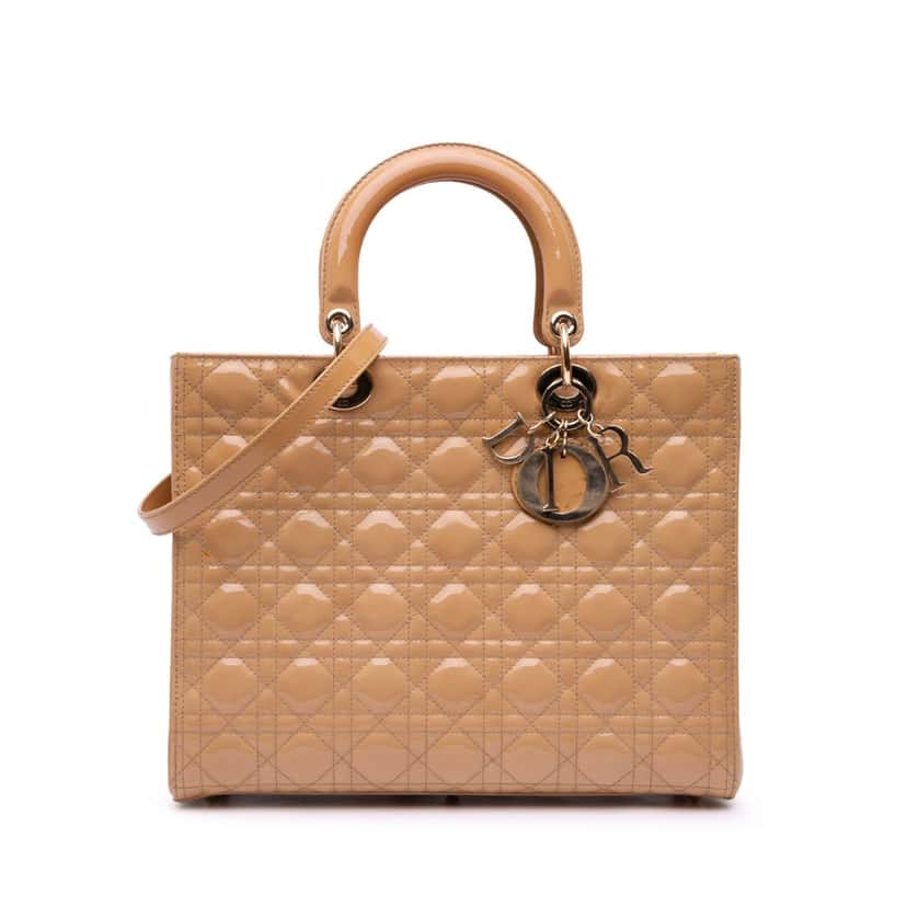 Dior Large Patent Cannage Lady Dior Brown Leather Good condition - Front View