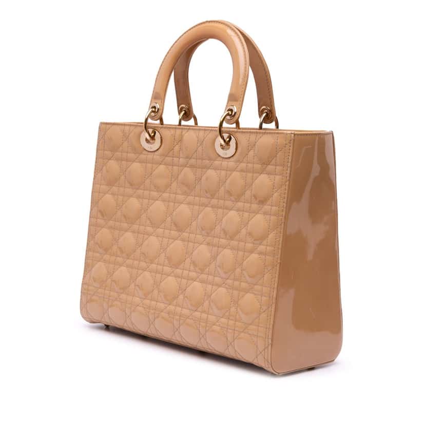 Dior Large Patent Cannage Lady Dior Brown Leather Good condition - Back View