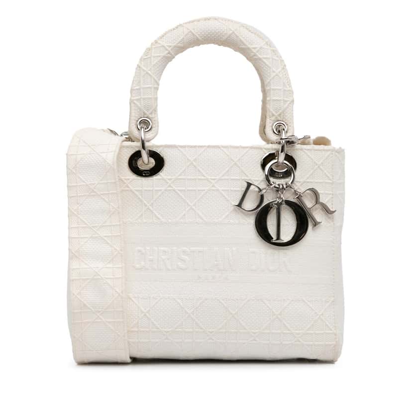Dior Medium Cannage Lady D-Lite White Canvas Very good condition - Front View