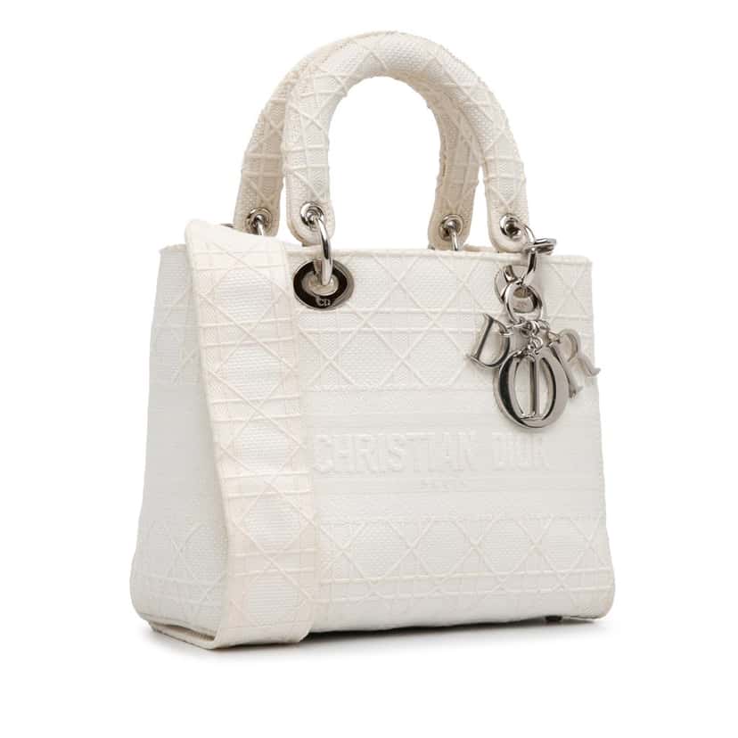 Dior Medium Cannage Lady D-Lite White Canvas Very good condition - Back View