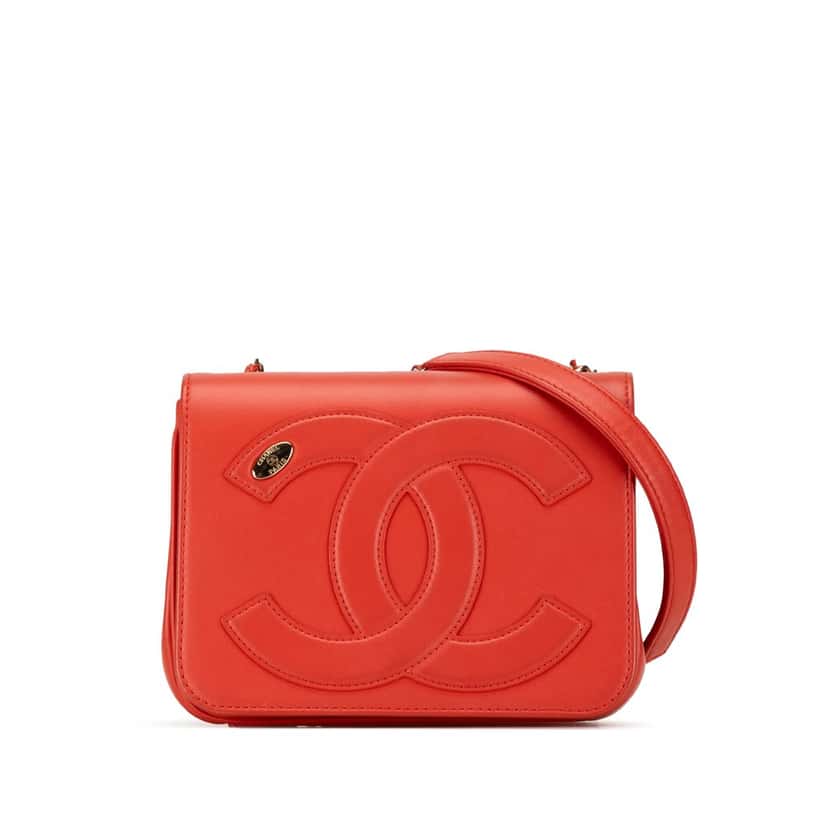 Chanel Lambskin CC Mania Flap Red Leather Very good condition - Front View