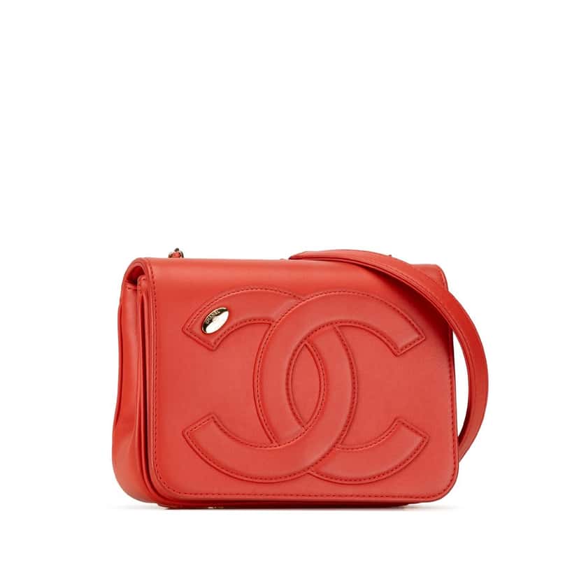 Chanel Lambskin CC Mania Flap Red Leather Very good condition - Back View