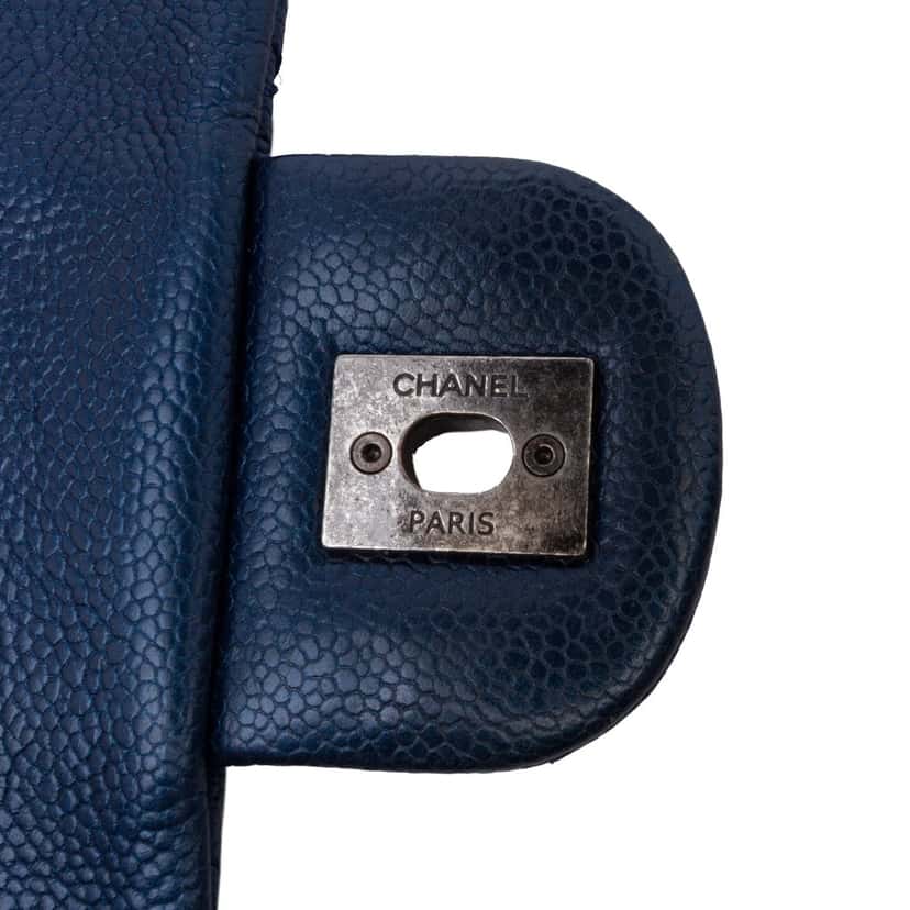 Chanel Jumbo Quilted Iridescent Caviar Easy Flap Blue Leather Good condition - Box View
