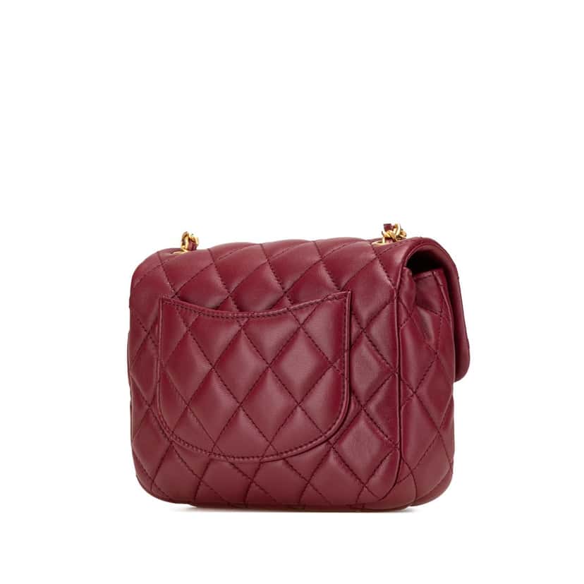 Chanel Mini Square Lambskin Coco Heart Chain Flap Red Leather Very good condition - Back View