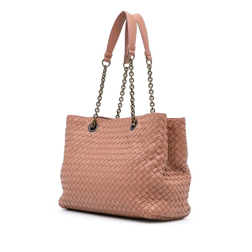 Bottega Veneta Medium Nappa Intrecciato Double Chain Tote Pink Leather Good condition - Back View