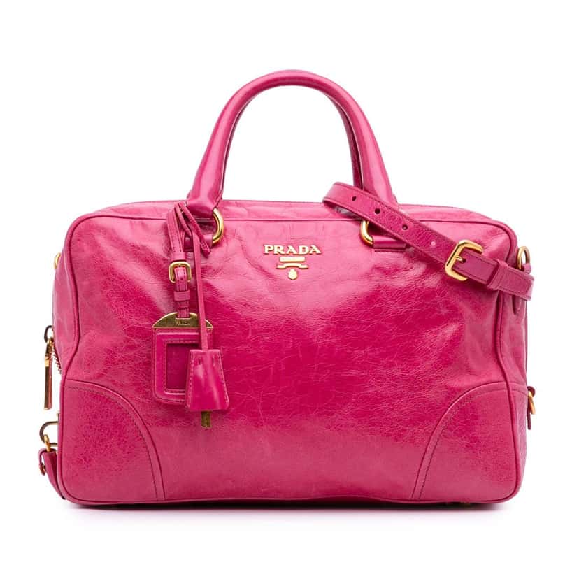 Prada Vitello Shine Satchel Pink Leather Good condition - Front View