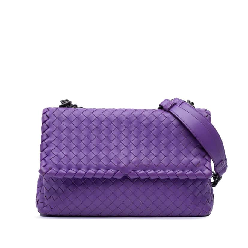 Bottega Veneta Small Nappa Intrecciato Olimpia Shoulder Bag Purple Leather Good condition - Front View