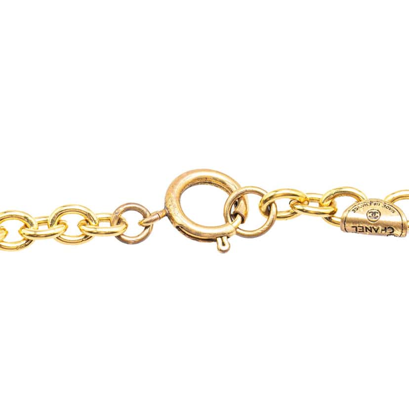 Chanel Gold Plated CC Coin Long Chain Station Necklace Gold Metal Good condition - Model View