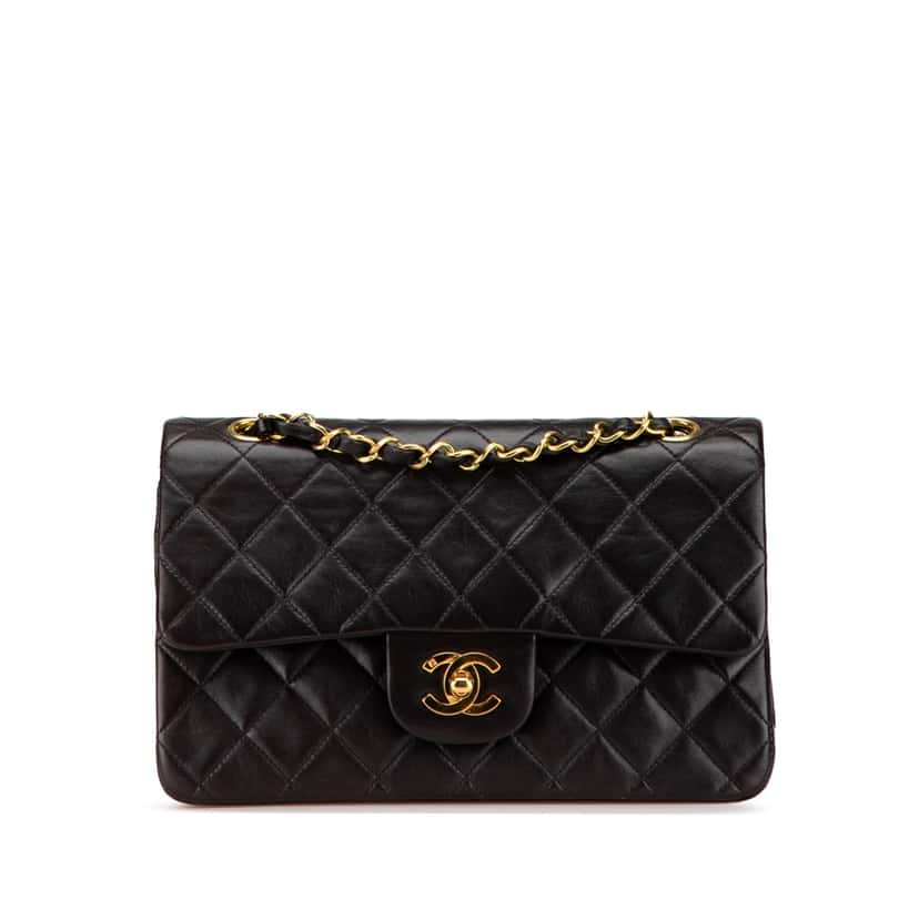Chanel Small Classic Lambskin Double Flap Black Leather Good condition - Front View