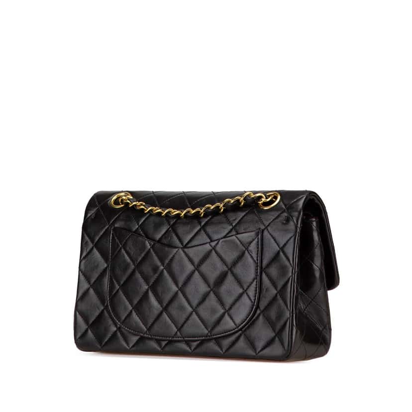 Chanel Small Classic Lambskin Double Flap Black Leather Good condition - Back View