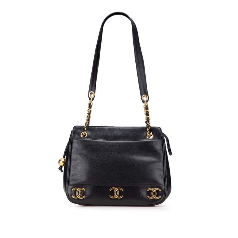 Chanel Triple CC Caviar Shoulder Bag Black Leather Good condition - Front View