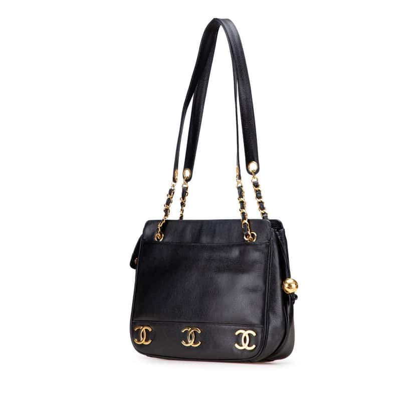 Chanel Triple CC Caviar Shoulder Bag Black Leather Good condition - Back View
