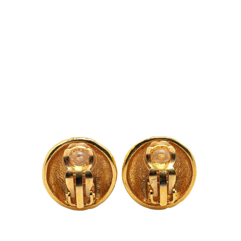 Chanel Gold Plated CC Round Clip On Earrings Gold Metal Good condition - Back View