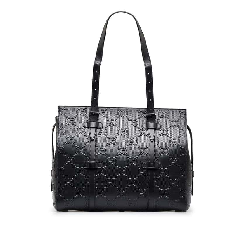 Gucci GG Embossed Tote Black Leather Good condition - Front View