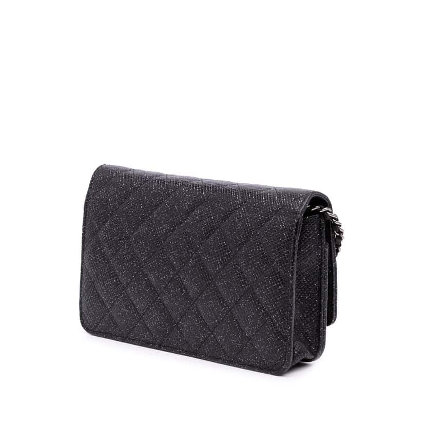 Chanel CC Quilted Glittered Calfskin Wallet On Chain Black Leather Good condition - Back View