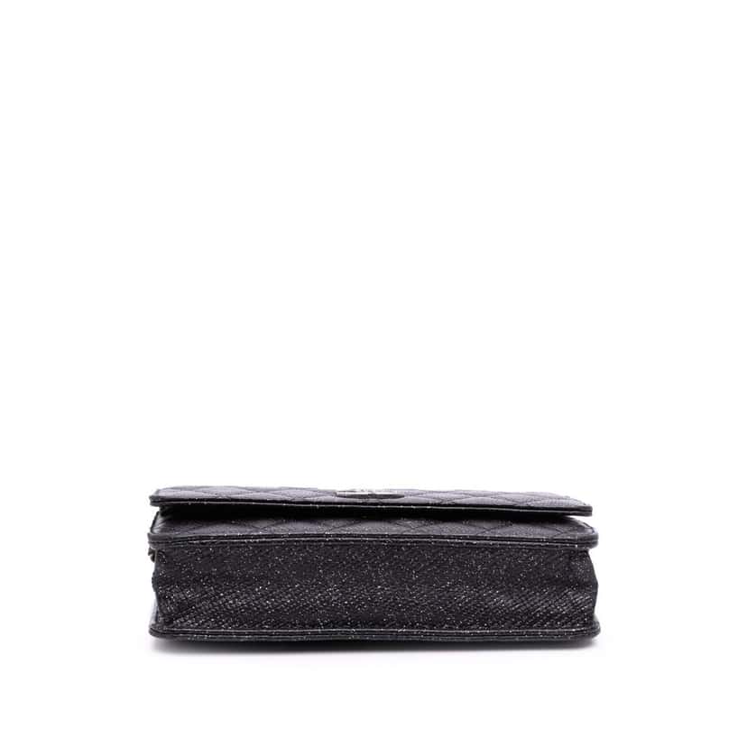 Chanel CC Quilted Glittered Calfskin Wallet On Chain Black Leather Good condition - Inside View