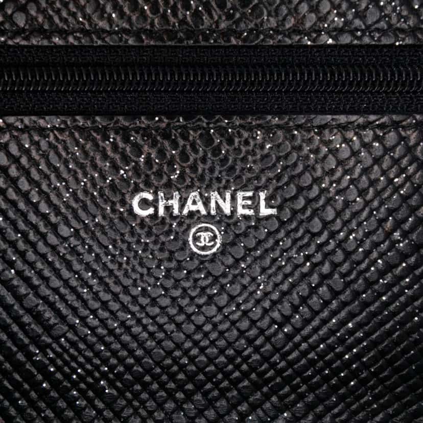 Chanel CC Quilted Glittered Calfskin Wallet On Chain Black Leather Good condition - Box View