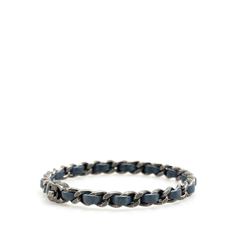 Chanel Silver Plated Leather Woven Chain CC Turnlock Bracelet Silver Brass Good condition - Back View