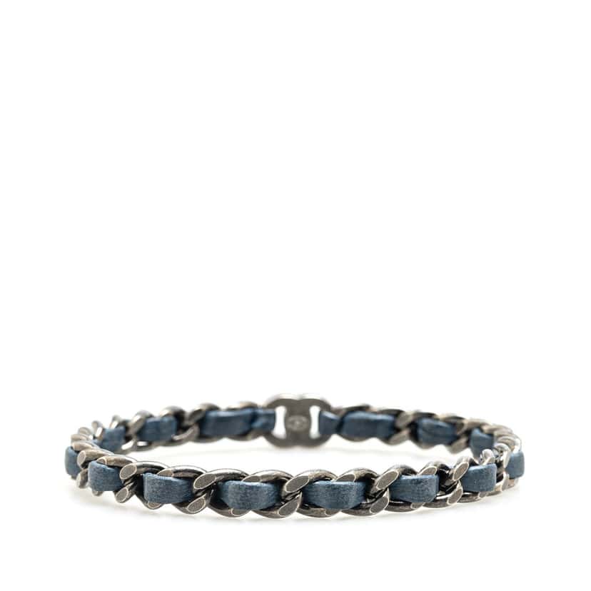 Chanel Silver Plated Leather Woven Chain CC Turnlock Bracelet Silver Brass Good condition - Inside View