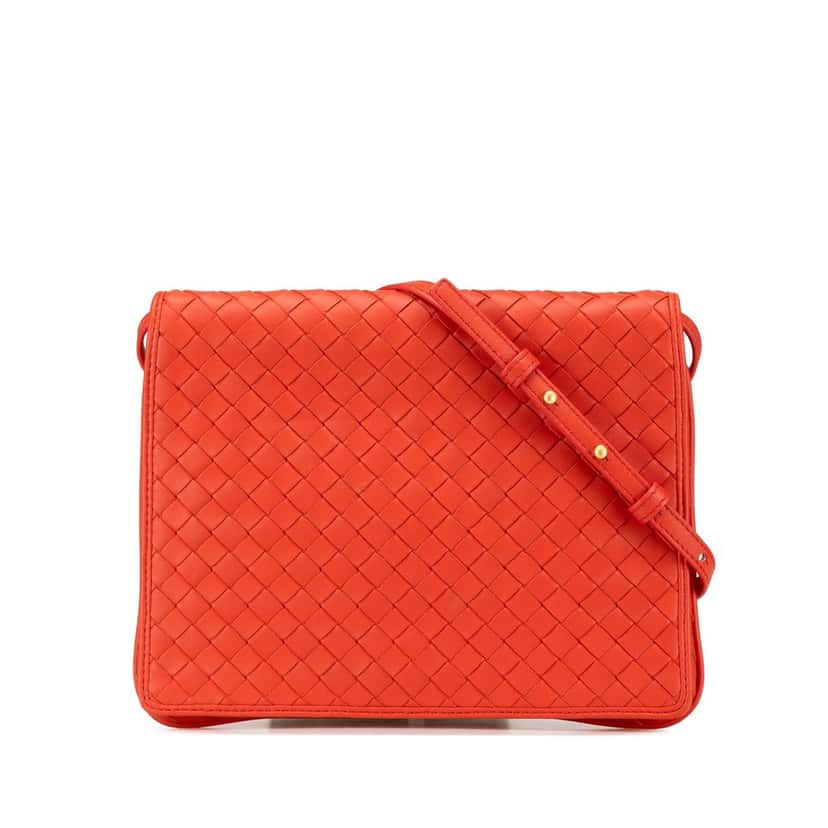 Bottega Veneta Nappa Intrecciato Flap Crossbody Orange Leather Good condition - Front View