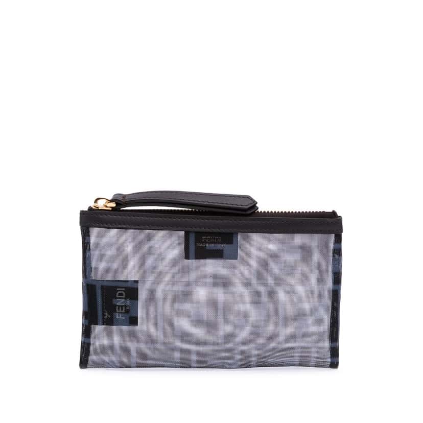 Fendi FF Mesh Pouch Grey Polyester Good condition - Front View