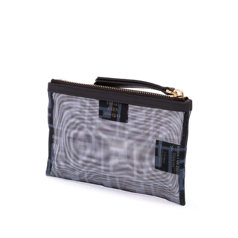 Fendi FF Mesh Pouch Grey Polyester Good condition - Back View