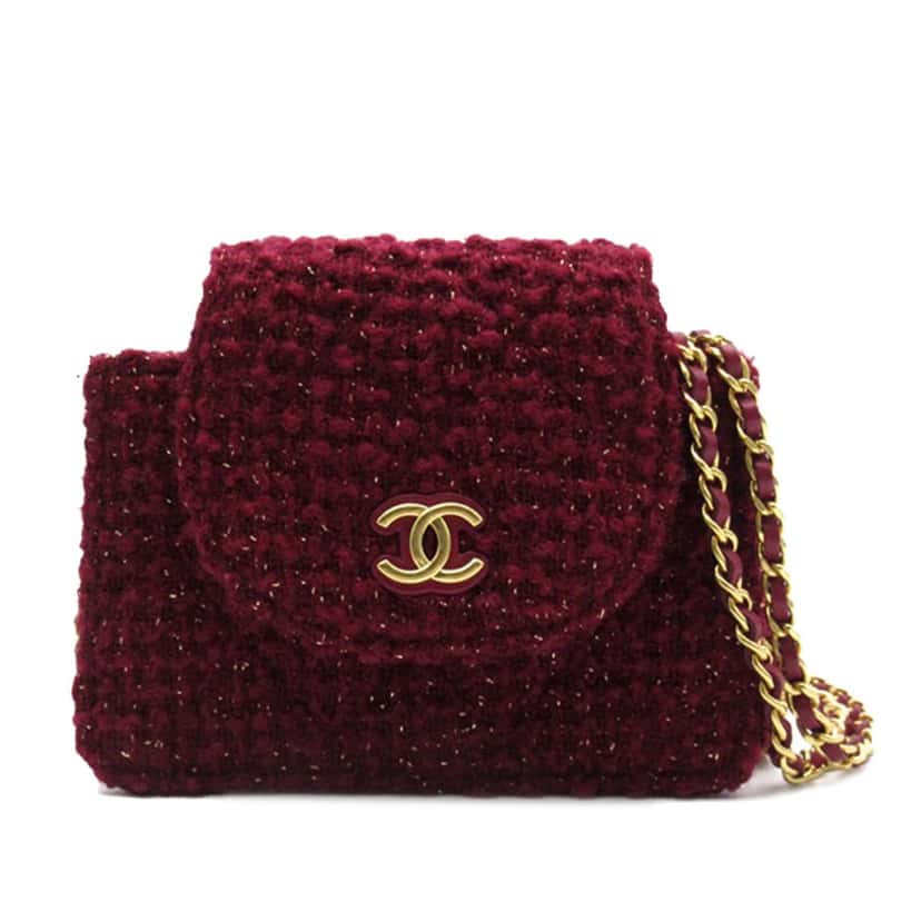 Chanel CC Tweed Crossbody Red Tweed Good condition - Front View