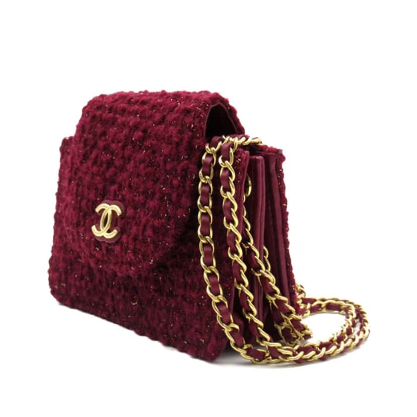 Chanel CC Tweed Crossbody Red Tweed Good condition - Back View