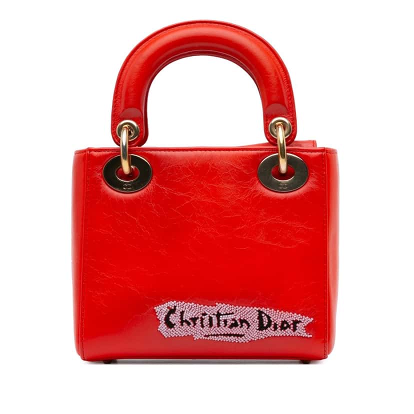 Dior Mini Calfskin Sequin Embellished Lady Dior Red Leather Good condition - Inside View
