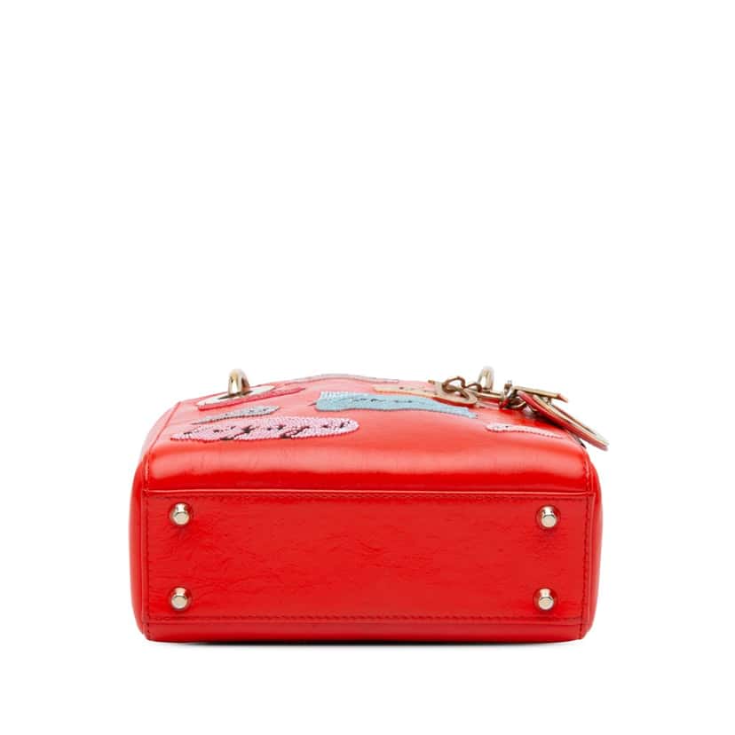 Dior Mini Calfskin Sequin Embellished Lady Dior Red Leather Good condition - Model View