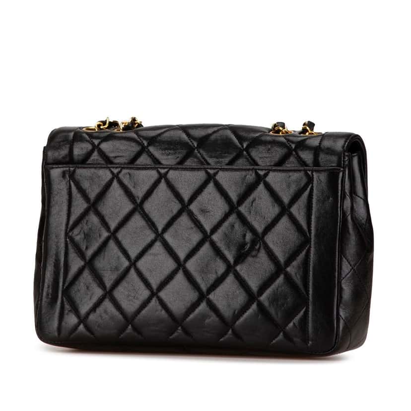 Chanel Medium CC Quilted Lambskin Border Single Flap Black Leather Good condition - Back View