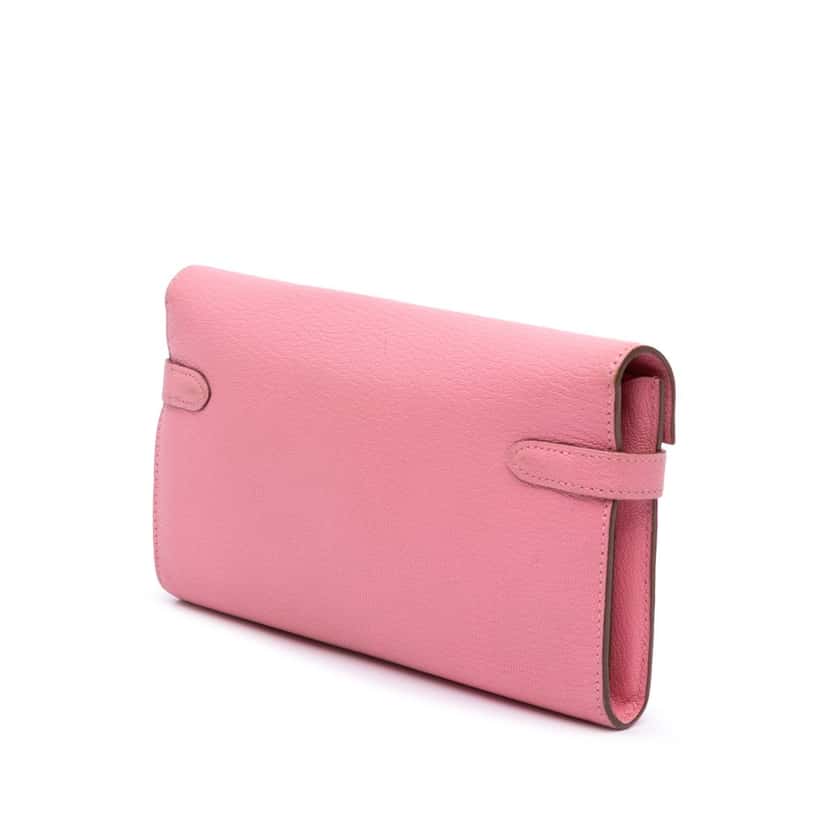 Hermès Chevre Mysore Kelly Longue Wallet Pink Leather Good condition - Back View